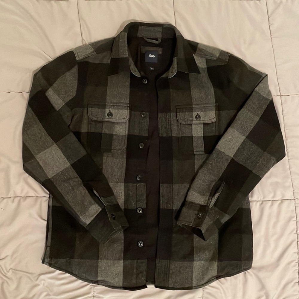 GAP Men’s Size Medium Black & Grey Plaid Wool Jacket
